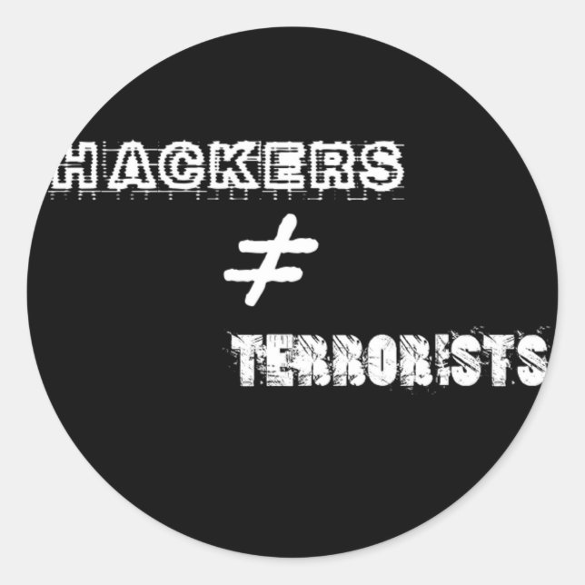 Sticker Rond Les hackers ne sont pas les mêmes terroristes (Devant)