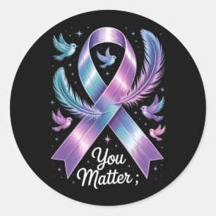 Sticker Rond Les hommes comptent Ruban sarcelle violet Préventi
