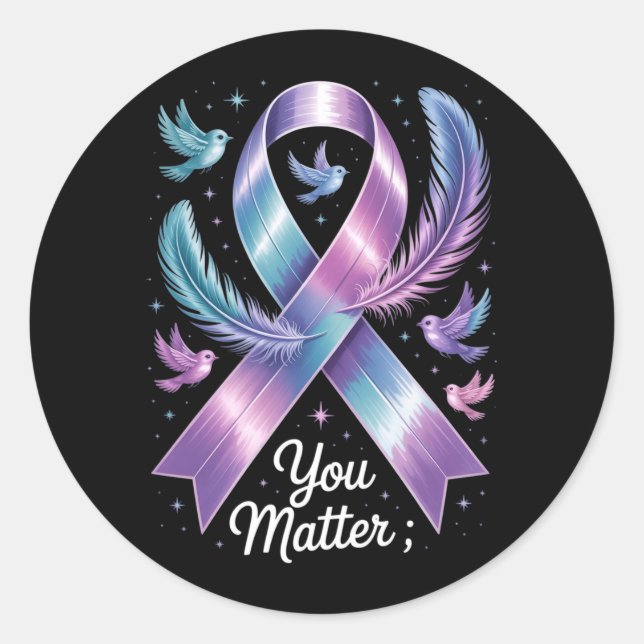 Sticker Rond Les hommes comptent Ruban sarcelle violet Préventi (Devant)