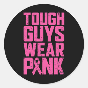 Sticker Rond Les hommes durs portent le rose du sein de sensibi
