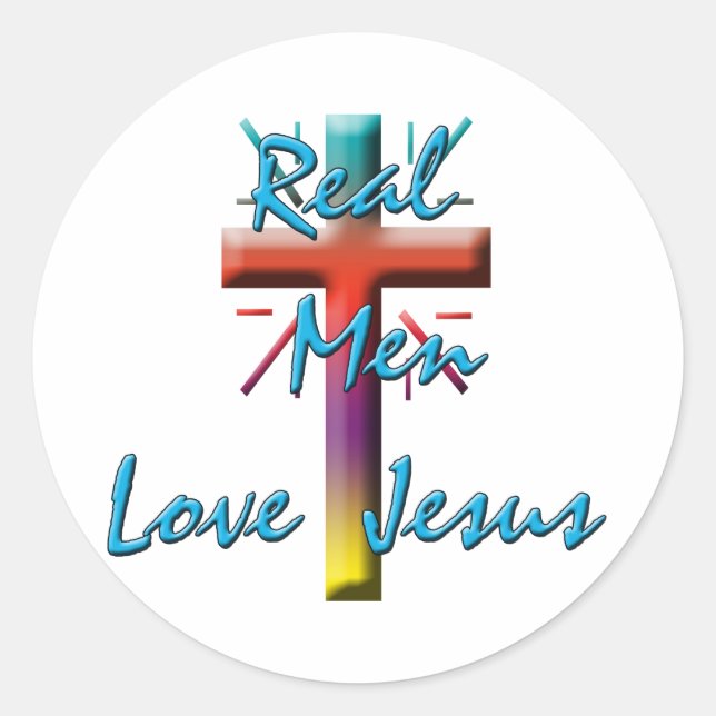 STICKER ROND LES HOMMES VRAIS AIMENT JÉSUS (Devant)