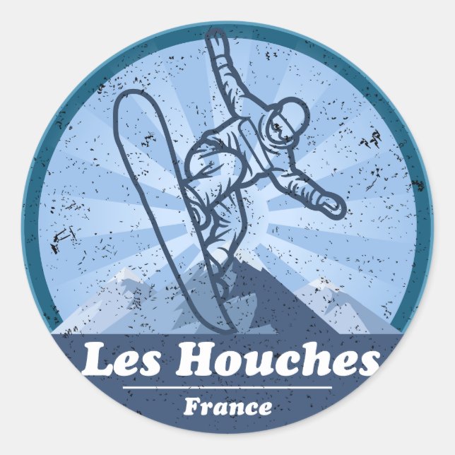 Sticker Rond Les Houches Station de ski - Snowboard (Devant)