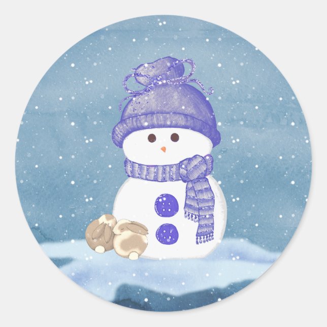 Sticker Rond Les lapins de neige et de sommeil (Devant)