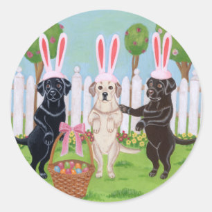 Sticker Rond Les lapins de Pâques du Labrador! !