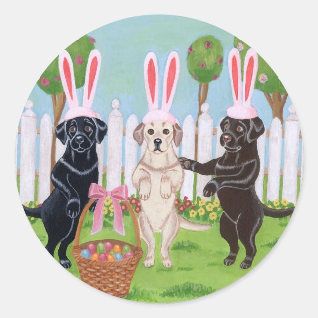 Sticker Rond Les lapins de Pâques du Labrador! ! (Devant)