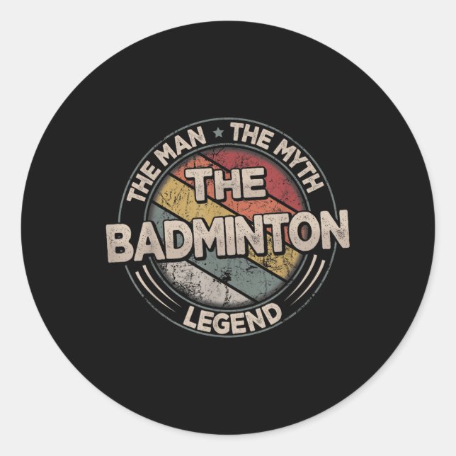 Sticker Rond Les légendes du badminton Retro Shuttle Hommes Bad (Devant)