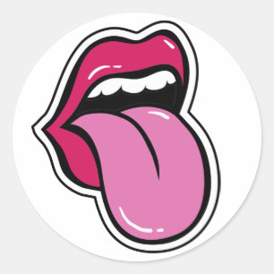 Sticker Rond Les lèvres amusantes sont roses. La bouche montre