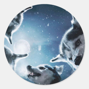 Sticker Rond Les loups en colère et la lune