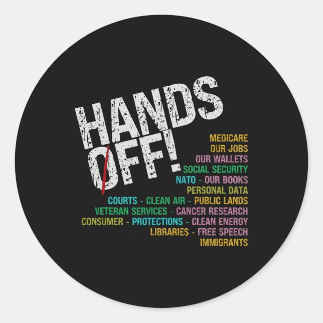 Sticker Rond Les Mains De Nos Libertés Protéger Quels Problèmes (Devant)