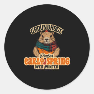 Sticker Rond Les marmottes préfèrent le printemps précoce à l'h