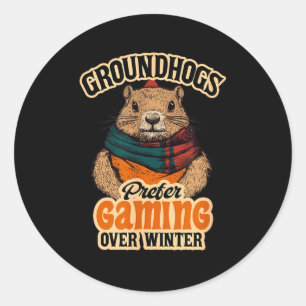 Sticker Rond Les marmottes préfèrent les jeux vidéo à l'hiver f