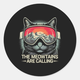Sticker Rond Les Meowtains Appelent Les Ski De Snowboard Cat Ho