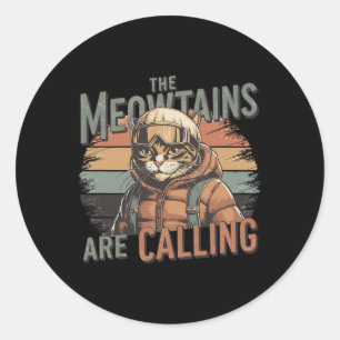 Sticker Rond Les Meowtains Appellent Chat Planche à Neige Ski H