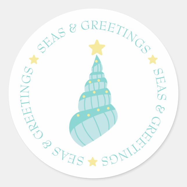 Sticker Rond Les mers côtières et les salutations Shell Tree (Devant)