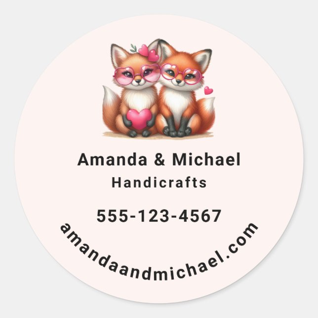 Sticker Rond Les mignons renards orange dans l'amour (Devant)