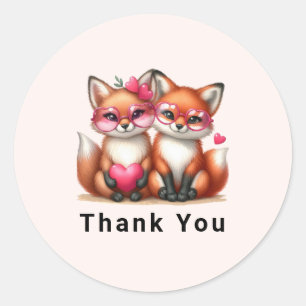 Sticker Rond Les mignons renards orange en Merci d'amour