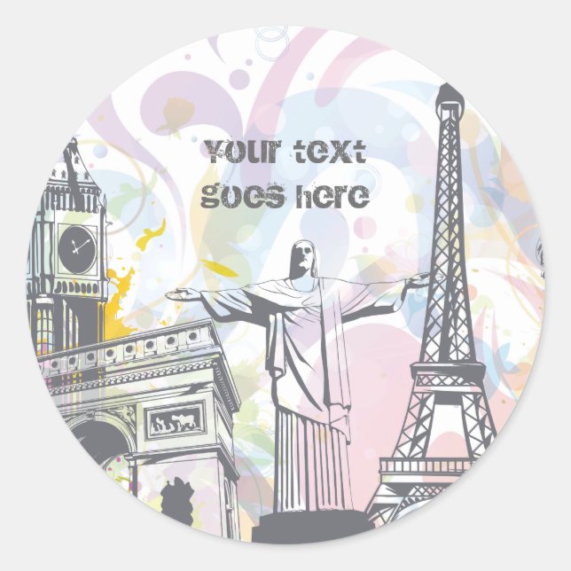 Sticker Rond Les monuments du monde (Devant)