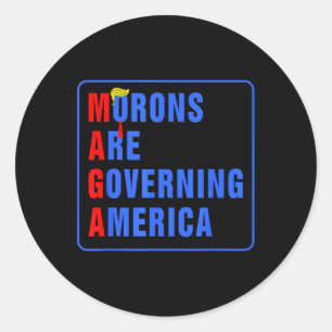 Sticker Rond Les Morons dirigent l'Amérique Trump drôle 2024