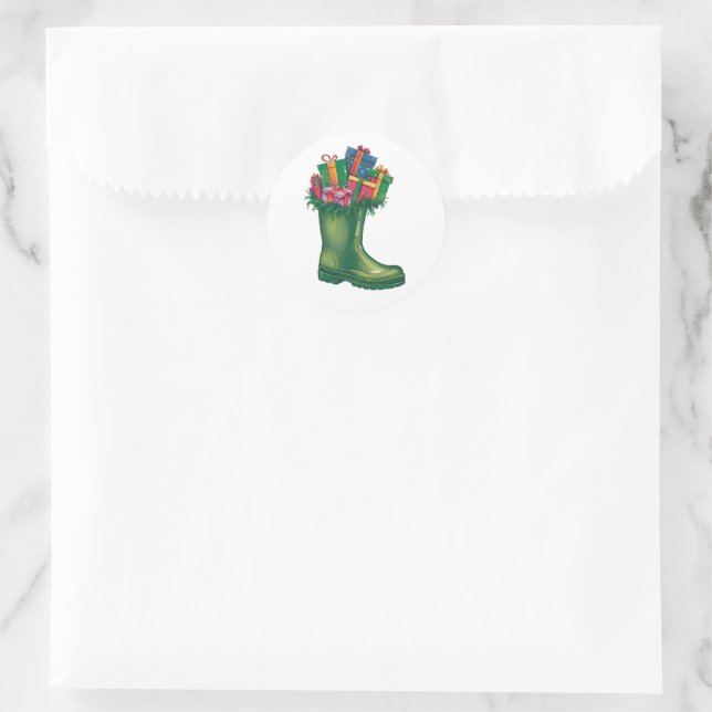 Sticker Rond Les nouvelles bottes du Père Noël (Sac)