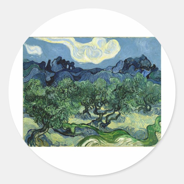 Sticker Rond Les oliviers de Vincent van Gogh (1889) (Devant)