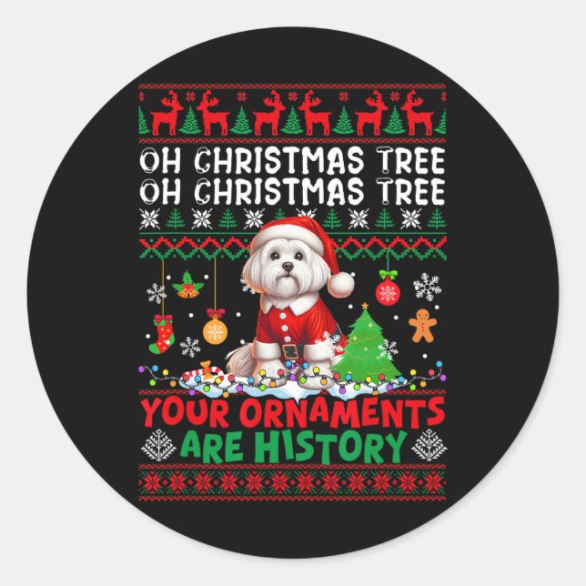 Sticker Rond Les ornements d'arbre de Noël sont histoire Sweate (Devant)