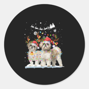 Sticker Rond Les ornements de Noël légers de Shih Tzu Reindee