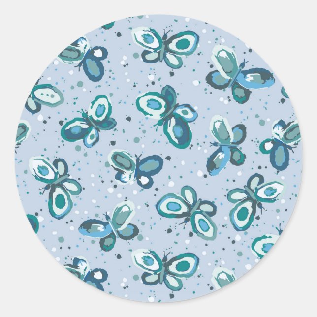 Sticker Rond Les papillons Doodle Bugs - bleu - motif sans soud (Devant)