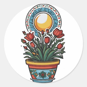 Sticker Rond Les papillons palestiniens dans un vase art