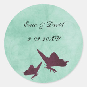 Sticker Rond les papillons vintages aqua et prune enveloppent l