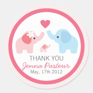 Sticker Rond Les parents et le Baby shower des éléphants