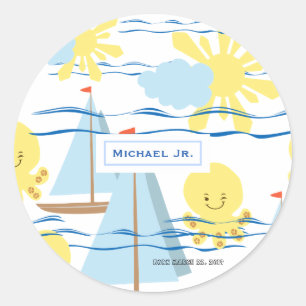 Sticker Rond Les patteries de Sunny Kid, Boat, Octopus et Sun C