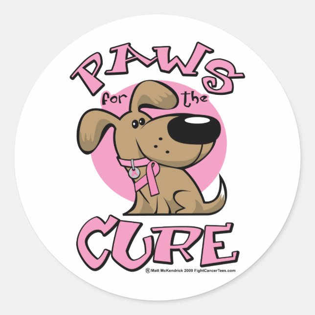 Sticker Rond Les pattes du cancer du sein pour le chien en voie (Devant)