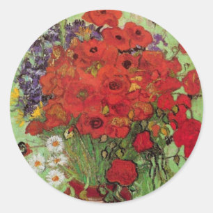 Sticker Rond Les pavots rouges et les marguerites de Vincent va