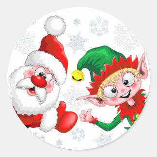 Sticker Rond Les personnages de Noël de père Noël et Elf