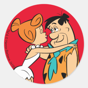 Sticker Rond Les Pierrafeu   Wilma Kissing Fred