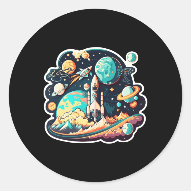 Sticker Rond Les planètes scientifiques astronautes spatiales (Devant)