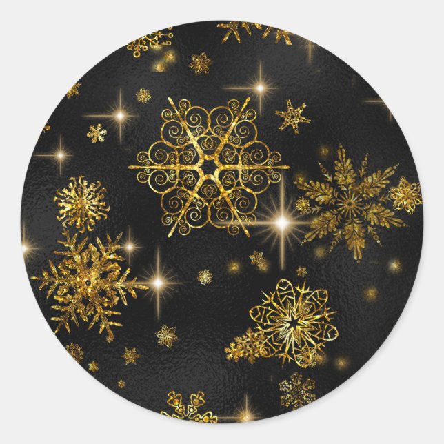 Sticker Rond Les plus beaux flocons de neige Motif Gold/Black I (Devant)