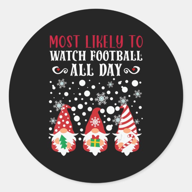 Sticker Rond Les Plus Probables À Noël Gnomes Regardez Le Footb (Devant)