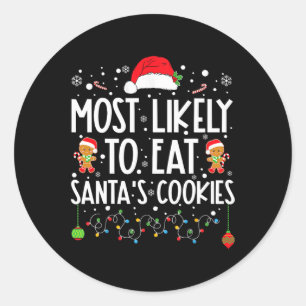 Sticker Rond Les Plus Susceptibles De Manger Père Noël Cookies