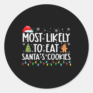 Sticker Rond Les Plus Susceptibles De Manger Père Noël Cookies