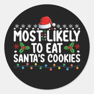 Sticker Rond Les Plus Susceptibles De Manger Père Noël Cookies