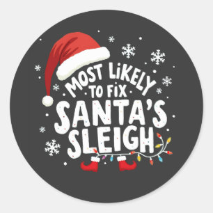 Sticker Rond Les plus susceptibles de réparer Père Noël Sleigh
