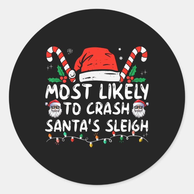 Sticker Rond Les plus susceptibles d'écraser Père Noël Sleigh N (Devant)