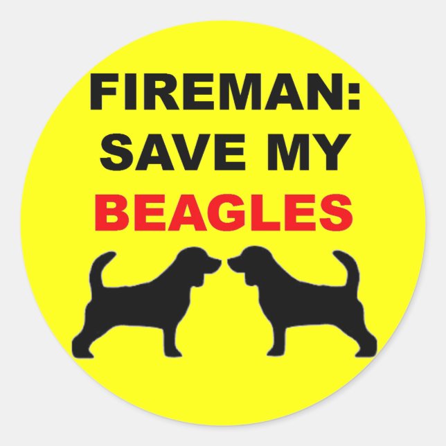 Sticker Rond Les pompiers sauvent mes Beagles (Devant)