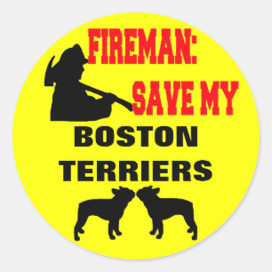 Sticker Rond Les pompiers sauvent mes Boston Terriers