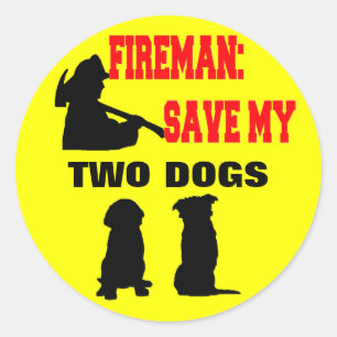 Sticker Rond Les pompiers sauvent mes deux chiens