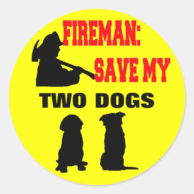 Sticker Rond Les pompiers sauvent mes deux chiens (Devant)