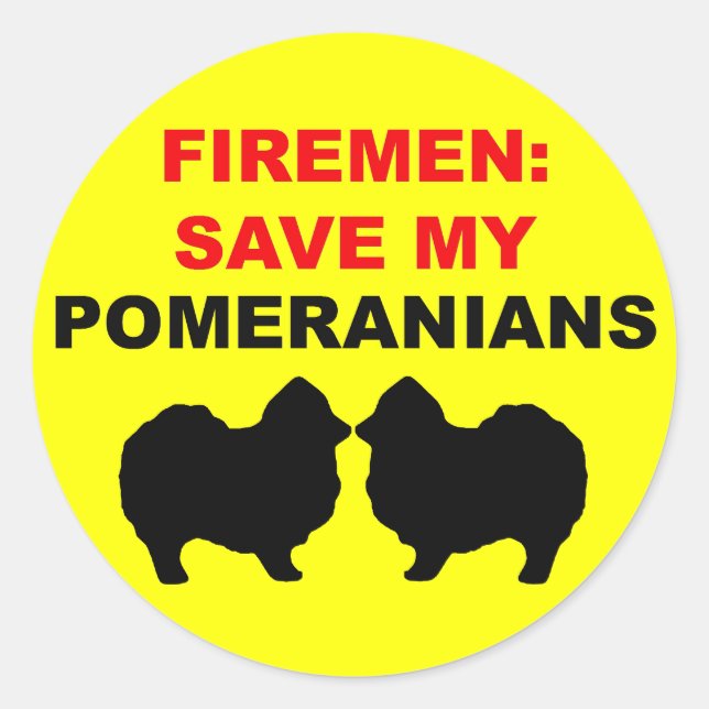 Sticker Rond Les pompiers sauvent mes Poméraniens (Devant)