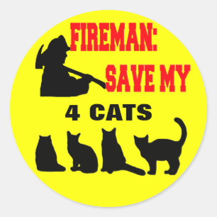 Sticker Rond Les pompiers sauvent mes quatre chats