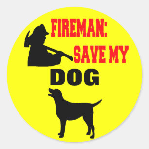 Sticker Rond Les pompiers sauvent mon chien